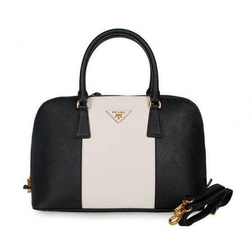 Prada Saffiano Borse Two Handle BL0837 Nero Bianco Pelle Outlet Bologna